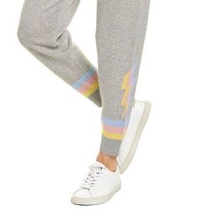 FATE NWT Gray Knit Joggers with Pastel Stripes and Lightning Bolt